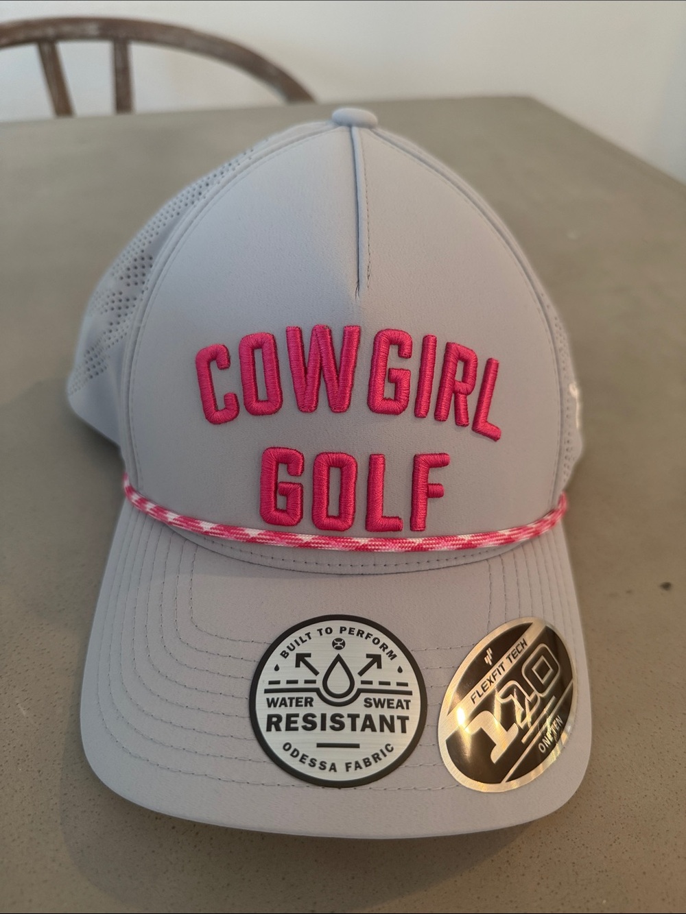 Cowgirl Golf Cap in Light Gray with Hot Pink Embroidery